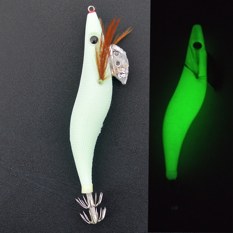 Fishing Hook Size - 1PCS Luminous Squid Jigs สีขาวเรืองแสงไม้กุ้ง Octopus